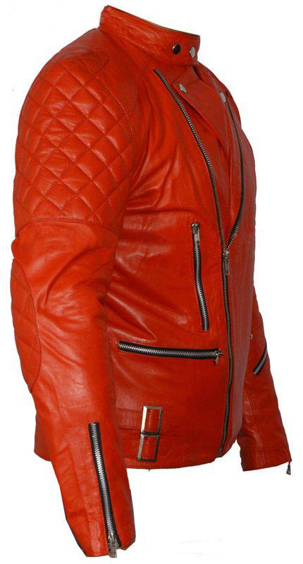 Red Brando Quilted Biker Leather Jacket