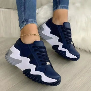 Buy dark-blue 2023 Platform Casual Sport Shoes Women&#39;s Plus Size 43 Lace Up Chunky Sneakers Wedge Non Slip Woman Vulcanize Shoes Zapatos Mujer