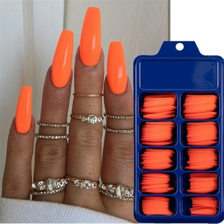 Buy square-head-orange 100Pcs Fake Nails Colored