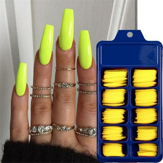 Buy square-head-yellow 100Pcs Fake Nails Colored