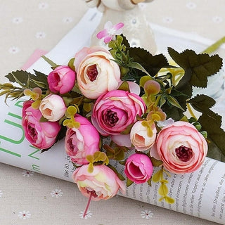 Buy dark-pink 10heads/1 bundle Silk tea roses