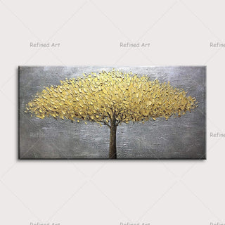 Buy unframed1 3D Palette Knife Hand-Painted Canvas Oil Painting Abstract Golden Silver Rich Tree Living Room Bedroom Modern Wall Trendy Decor