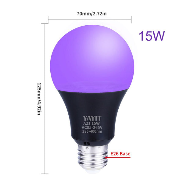 15W Ultraviolet UV Lamp Bulb Fluorescent Detection Lamp E26 110V/220V