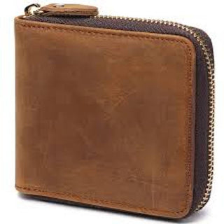 Designer Tan Genuine Leather Zip Around Wallet For Men