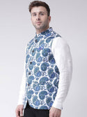 Men's White Viscose
 Printed Nehru Jackets