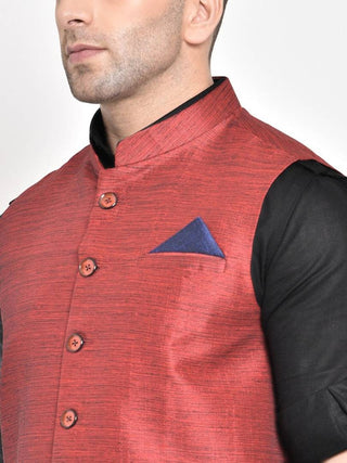 Men's Maroon Viscose
 Woven Design Nehru Jackets