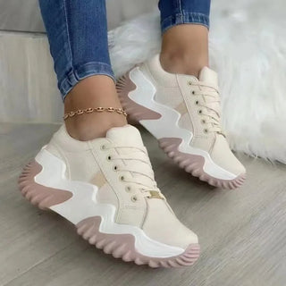 Buy creamy-white 2023 Platform Casual Sport Shoes Women&#39;s Plus Size 43 Lace Up Chunky Sneakers Wedge Non Slip Woman Vulcanize Shoes Zapatos Mujer