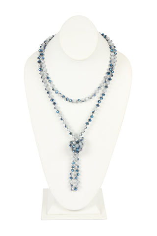 Buy gray-blue 8mm Longline Hand Knotted Necklace