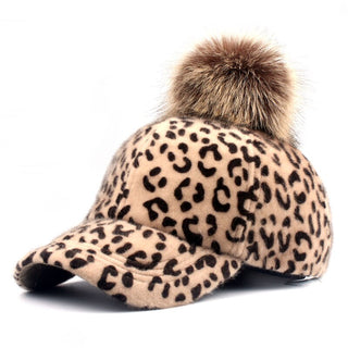 Buy adult-bw-light Faux Fur Pompom Ball Leopard Cap