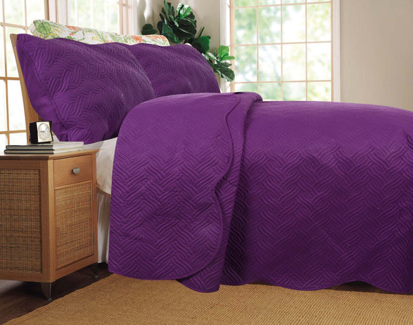 DaDa Bedding Midnight Vineyard Purple Thin & Lightweight Quilted Bedspread Set (LH188)