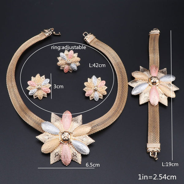 Fashion Bridal Wedding Necklace Earrings Bracelet Ring Set for Brides Party Accessories Flowers Costume Decoration Gifts Women