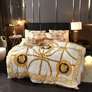 Buy yellow Luxury Velvet Digital Print Palace Bedding Set Warm Flannel Duvet