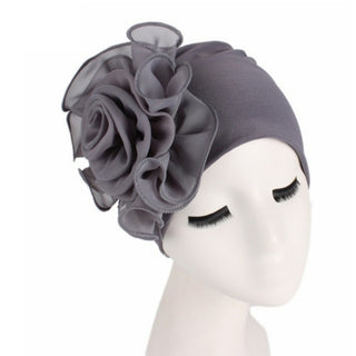 Buy dark-grey 2020 Women New Large Flower Stretch Scarf Hat Ladies Elegant Fashion