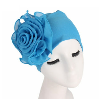 Buy lake-blue 2020 Women New Large Flower Stretch Scarf Hat Ladies Elegant Fashion