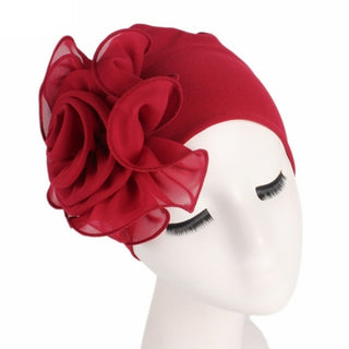 Buy wine-red 2020 Women New Large Flower Stretch Scarf Hat Ladies Elegant Fashion