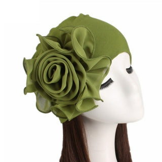 Buy army-green 2020 Women New Large Flower Stretch Scarf Hat Ladies Elegant Fashion