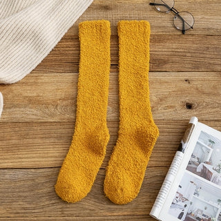 Buy yellow 2021 Coral Fleece Plush Socks Winter Warm Women Long Socks Candy Color