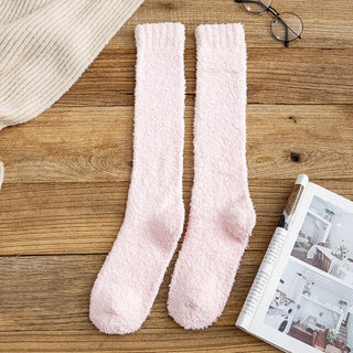 Buy light-pink 2021 Coral Fleece Plush Socks Winter Warm Women Long Socks Candy Color