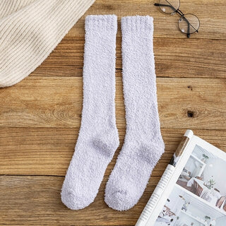 Buy light-purple 2021 Coral Fleece Plush Socks Winter Warm Women Long Socks Candy Color