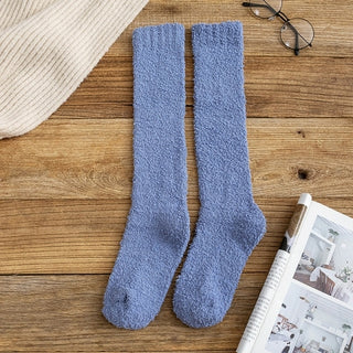 Buy blue 2021 Coral Fleece Plush Socks Winter Warm Women Long Socks Candy Color