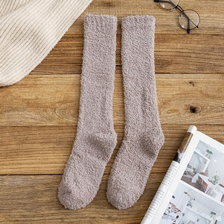 Buy coffee 2021 Coral Fleece Plush Socks Winter Warm Women Long Socks Candy Color