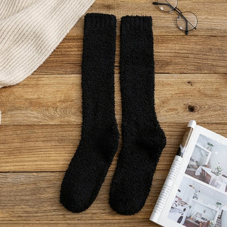Buy black 2021 Coral Fleece Plush Socks Winter Warm Women Long Socks Candy Color