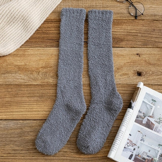Buy dark-grey 2021 Coral Fleece Plush Socks Winter Warm Women Long Socks Candy Color