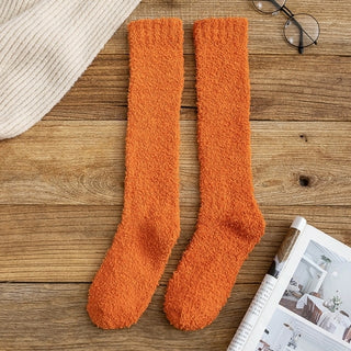 Buy orange 2021 Coral Fleece Plush Socks Winter Warm Women Long Socks Candy Color
