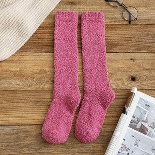 Buy rose-red 2021 Coral Fleece Plush Socks Winter Warm Women Long Socks Candy Color
