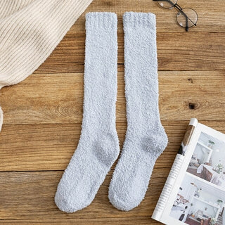 Buy light-gray 2021 Coral Fleece Plush Socks Winter Warm Women Long Socks Candy Color