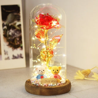 Buy s-bear168-red 2021 Enchanted LED Galaxy Rose Eternal Gold Foil Flower In Glass Dome