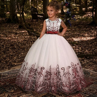 Buy dark-red 2021 Flower Long Bridesmaid Dress Kids Dresess For Girls Clothes Back