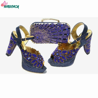 Buy dark-blue 2021 New Arrivals Autumn African Women Shoes and bag set in Coffee