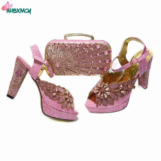 Buy pink 2021 New Arrivals Autumn African Women Shoes and bag set in Coffee