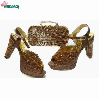 Buy coffee 2021 New Arrivals Autumn African Women Shoes and bag set in Coffee
