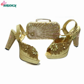 Buy gold 2021 New Arrivals Autumn African Women Shoes and bag set in Coffee
