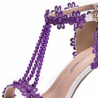 Buy purple Ladies Beading Lace Flowers Shoes