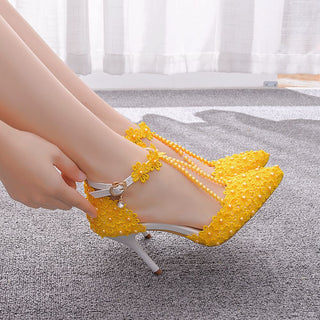 Ladies Beading Lace Flowers Shoes