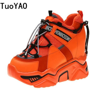 Buy orange Mixed Colors Women Sneakers Breathable Platform Shoes