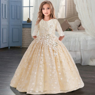 Buy champagne 2021 Summer Long Sleeve Flower Girl Dress Elegant Kids Dresses For
