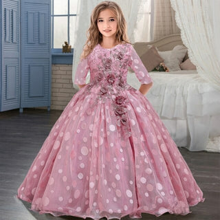 Buy pink 2021 Summer Long Sleeve Flower Girl Dress Elegant Kids Dresses For