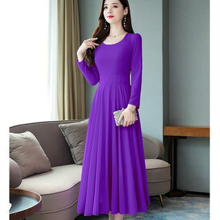 Buy purple 2022 Vintage Solid Long Sleeve Maxi Dresses Autumn Winter 3XL Plus