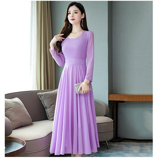 Buy lavender 2022 Vintage Solid Long Sleeve Maxi Dresses Autumn Winter 3XL Plus