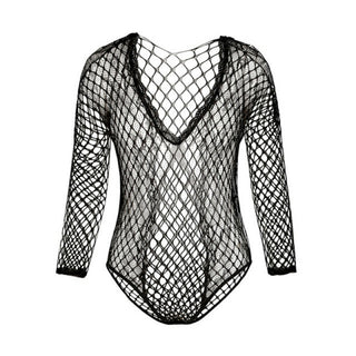Buy black 2022 Women Plus Size Bodysuit Fishnet Mesh Sexy Lingerie Deep V