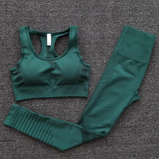 Buy green-bra-set 2PCS Sports Suits Women Seamless Yoga Sets