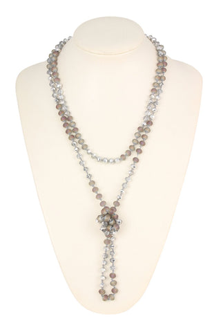Buy iridescent-gray-silver 8mm Longline Hand Knotted Necklace