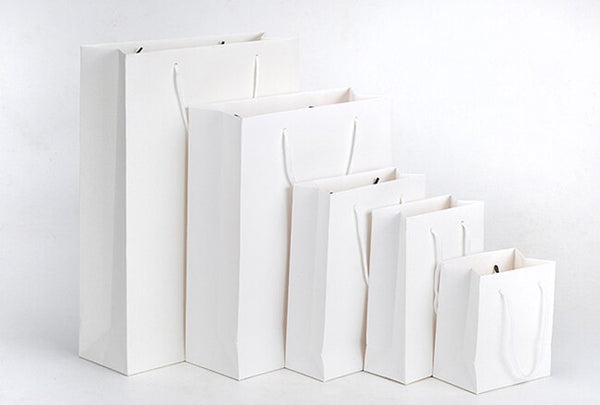 12 Pcs  Custom Logo Printed Thick Grossy White Paper Bag 250grams Cardboard Paper Shopping Bags With String