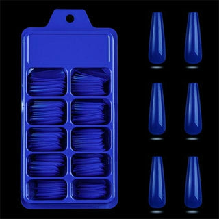 Buy deep-blue 24/100Pcs Candy Color False Nail Tips Full Cover Matte Acrylic
