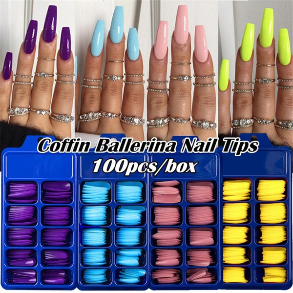 24/100Pcs Candy Color False Nail Tips Full Cover Matte Acrylic