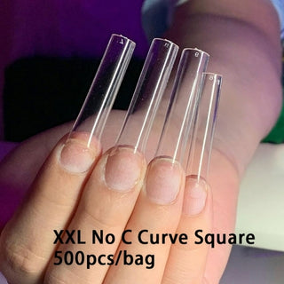 Buy 2xl-no-c-500pc 240pcs 3XL Long Flat Square No C Curve Nail Tips Half Cover Artificial